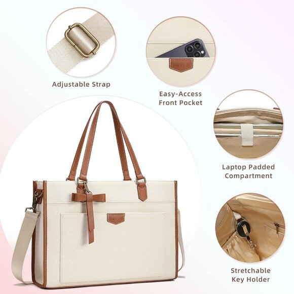 Versatile Canvas Laptop Bag for Women - Fits 15.6" Laptop + Makeup Bag Included - Picture 6 of 6